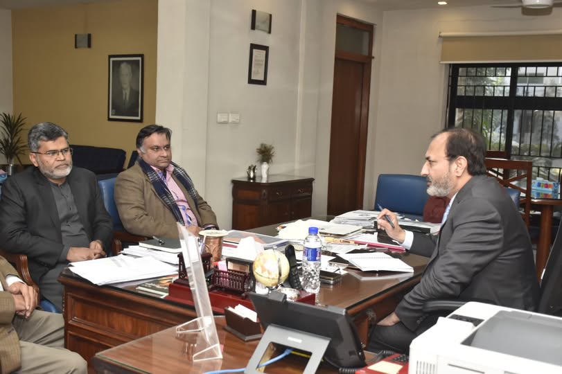 Vice Chancellor UET Prof. Dr. Shahid Munir (TI) is in a meeting with Prof. Dr. Muhammad Qaiser Saleem Chairman IME Department.