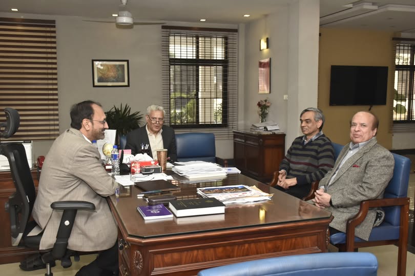 Vice Chancellor UET Prof. Dr. Shahid Munir (TI) is in a meeting with Prof. Dr. Habib-Ur-Rehman Dean faculty of Bio-Sciences at University of Veterinary & Animal Sciences (UVAS).