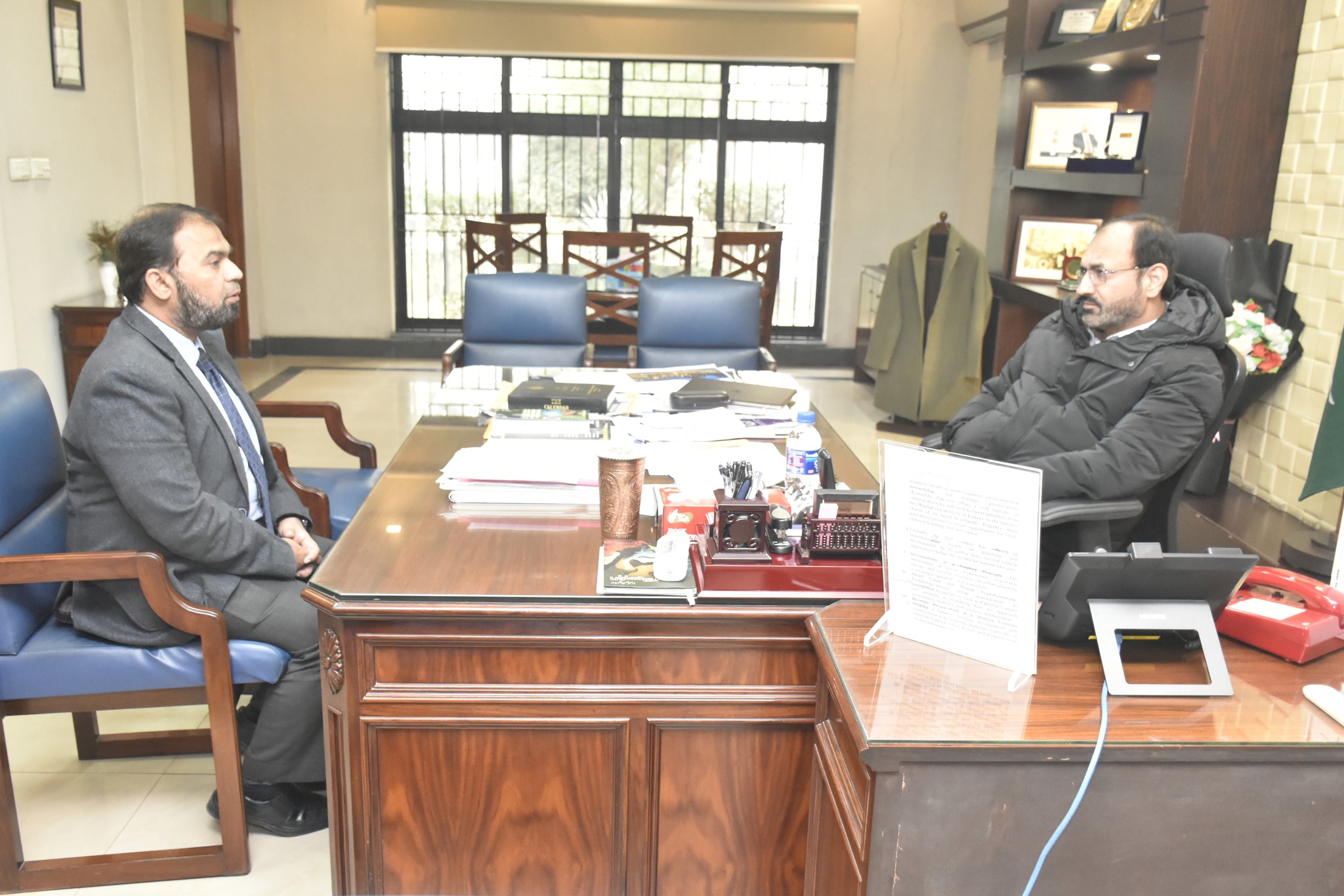 Vice Chancellor UET Prof. Dr. Shahid Munir (TI) is in a meeting with Professor Dr. Muhammad Burhan Sharif from Civil Engineering Department.