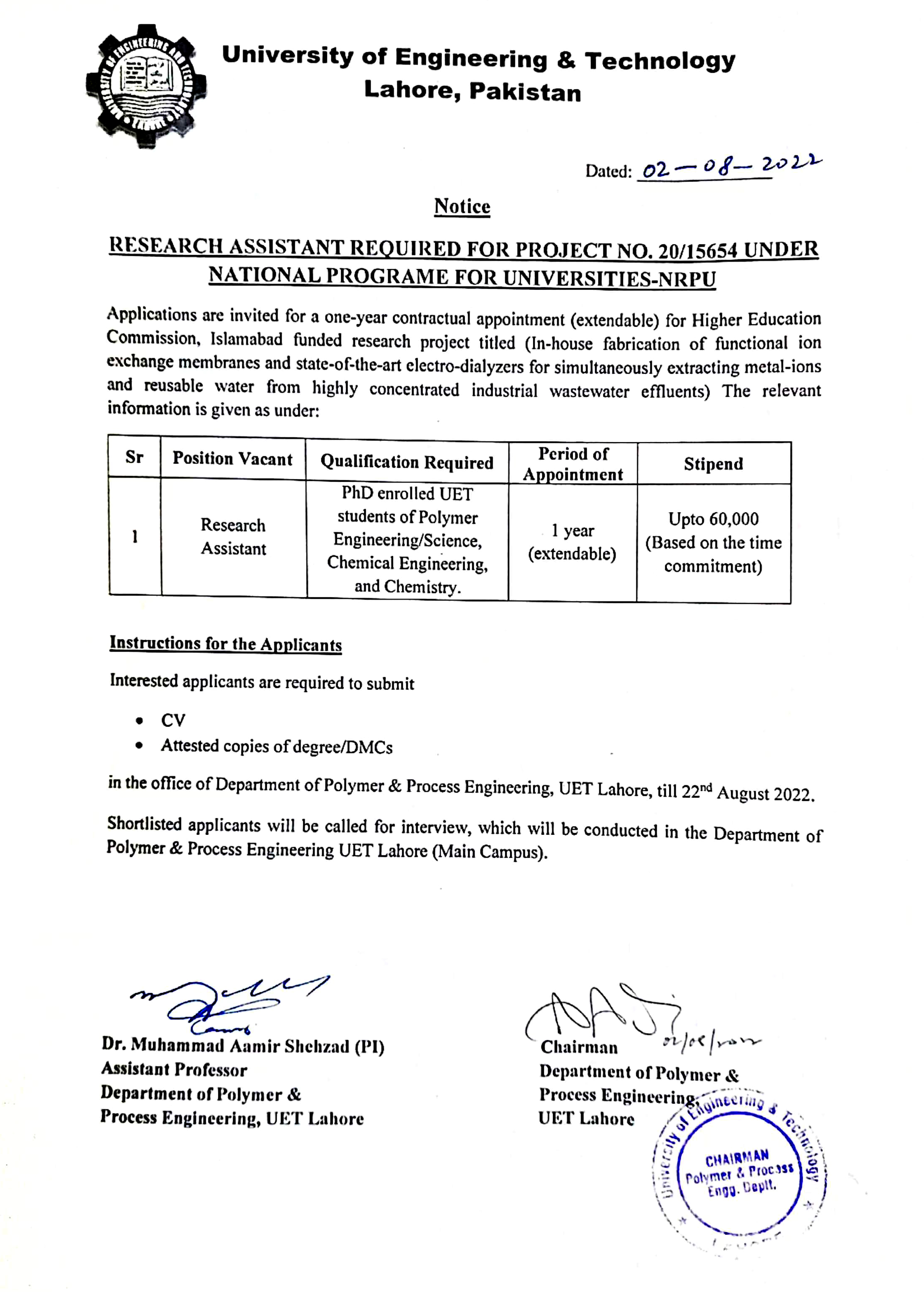 Research_Assistant_is_Required_in_Polymer_x_Process_Engg._Dept.