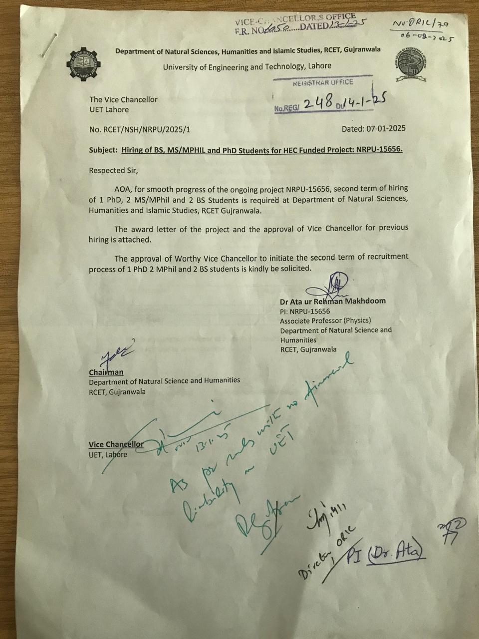VC approval Student hiring Feb 2025